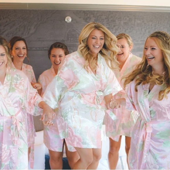 Bridal Party Bridesmaid Satin Robe Light Blue - Picture 2 of 8